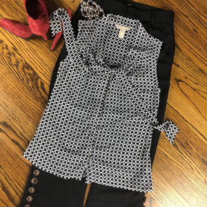 Banana Republic Black & White Patterned Sheer Top